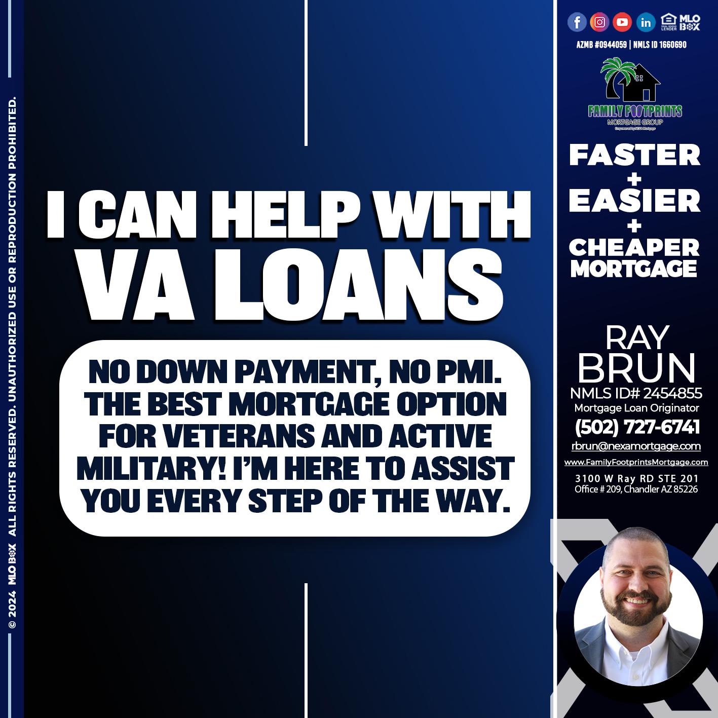 I CAN HELP WITH VA LOANS - Ray Brun -Mortgage Loan Originator