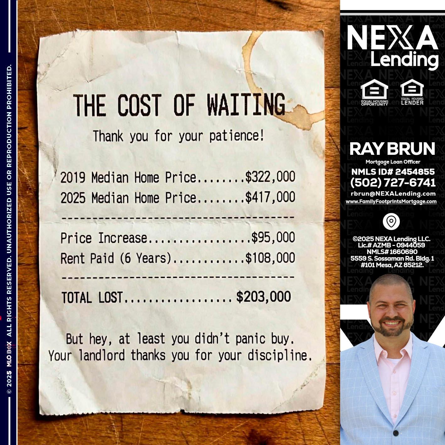 THE COST OF WAITING - Ray Brun -Mortgage Loan Originator